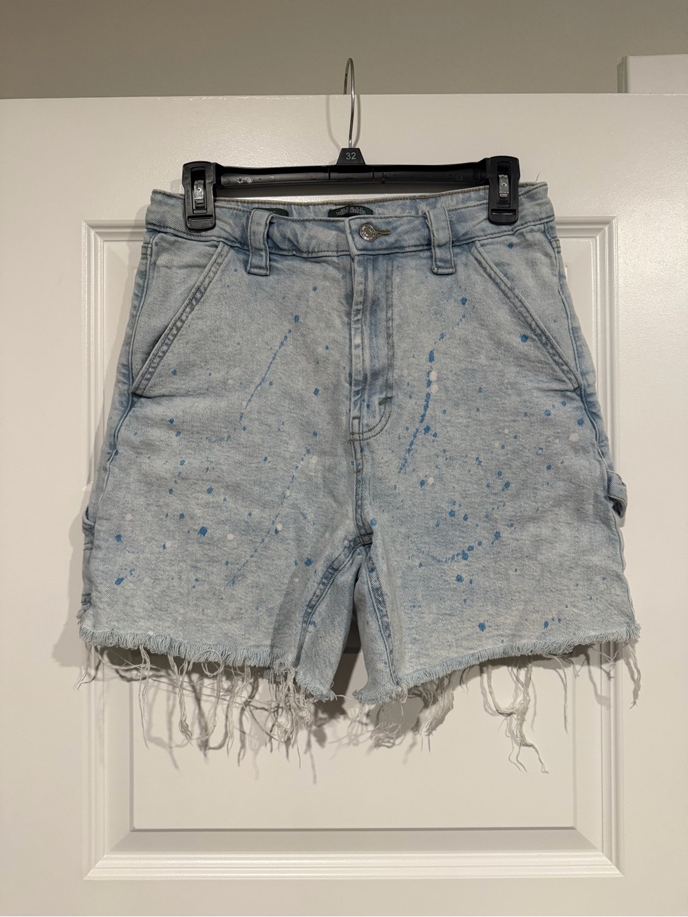 wild fable Light Blue Distressed Denim Shorts with Blue Paint Splatter